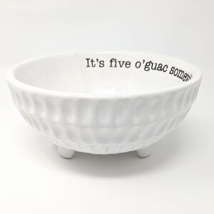 Mud Pie White Ceramic Dip Bowl with Text "It's five o'guac somewhere"